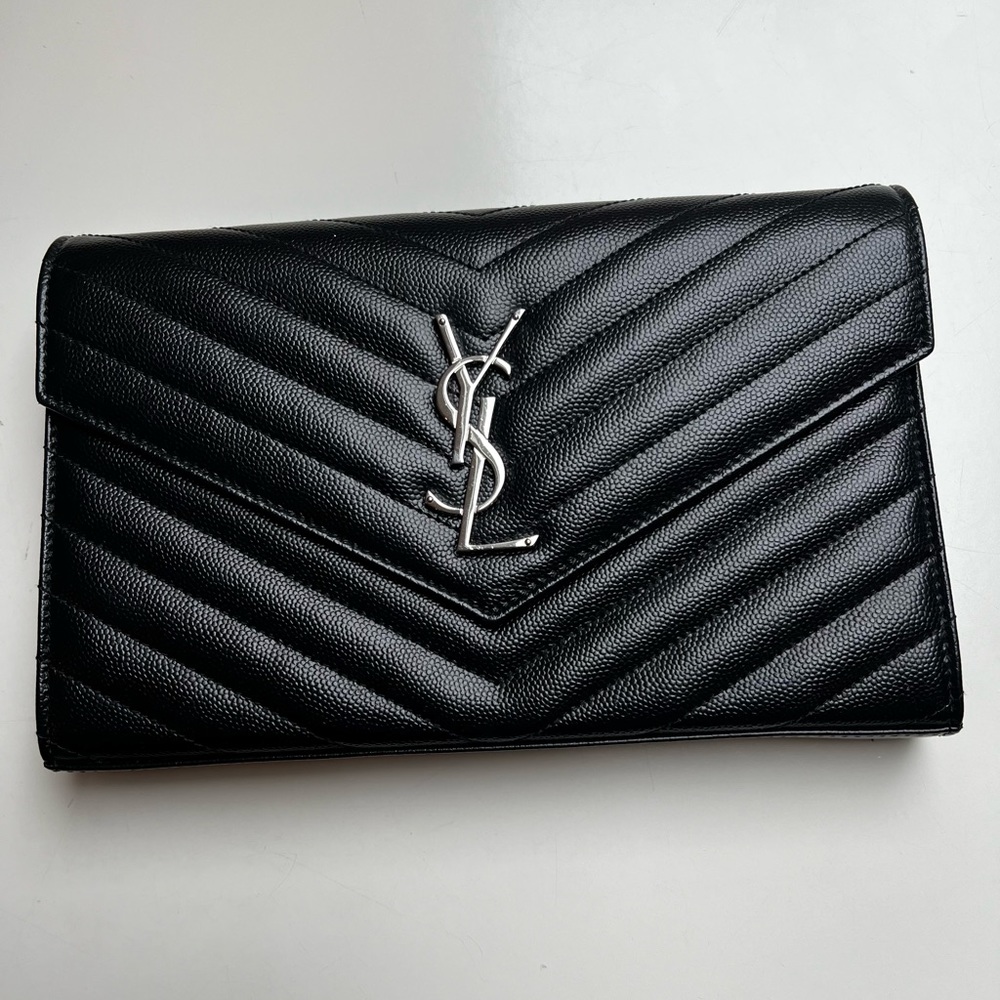Ysl Monogram Quilted Leather Chain Wallet Black Wit… Gem